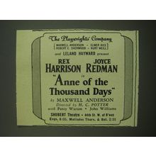 1949 Anne of the Thousand Days Play Ad - The Playwrights' Company