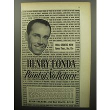 1951 Alvin Theatre Point of no Return Play Ad - Mail orders now opens Thurs