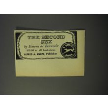 1953 Alfred A. Knopf Book Advertisement - The Second Sex by Simone de Beauvoir
