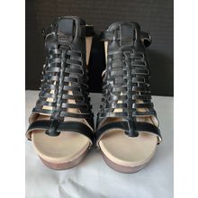 Jambu Valentina Women's Black Leather Woven Open Toe Platform Sandal Size 7
