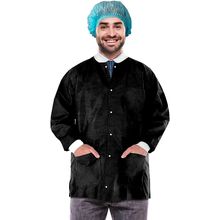 Disposable Lab Jacket, 31 Inches Long. Pack of 10 Black Disposable Hip-Length...