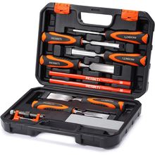 REXBETI 10Pcs Premium Wood Chisel Set, 6Pcs Wood Chisel with 1 Honing Guide, 1 S