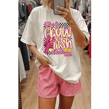 White Crawfish Checkered Pattern Graphic Tee