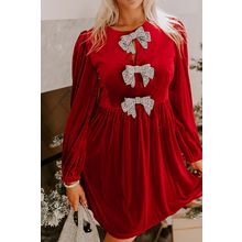 Fiery Red Bowknot Decor High Waist Velvet Mini Dress