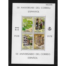 SPAINISH ANDORRA 1978 50th ANNIV POST OFFICES MINIATURE SHEET MNH SG MS107