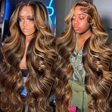 30 Inch Honey Blonde Ombre Lace Front Wig Human Hair Highlight Body Wave Lace Fr