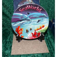 (2) SEAWORLD MINI HANGING PLATE ORNAMENT-PLASTIC STAND INCLUDED