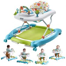 4-in-1 Baby Walker, Foldable Baby Activity Center on Wheels, 3 Adjustable He...