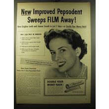 1949 Pepsodent Toothpaste Ad - New improved Pepsodent Sweeps Film Away