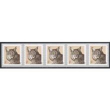 2012 Bobcat 1 Cent Coil Strip 5 Postage Stamps Scott 4672