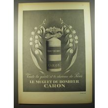 1954 Caron Le Muguet du Bonheur Perfume Ad - Toute la gaiete et le charme