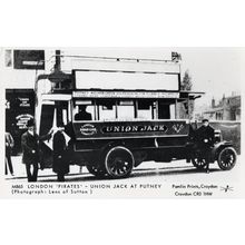 London Pirates Union Jack Bus Tram at Putney London Postcard