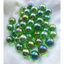 LUSTERED GREEN - 25 Beautiful Glass Marbles, Iridescent, Transparent, New, 16mm