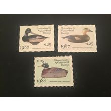 ICOLLECTZONE US Massachusetts 86, 87, 88 Duck Stamps VF NH