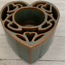 CANDLE POTS Heart Votive Tea Light Candle Holder Teal Blue Figural Glazed 4"x4"