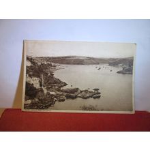 FOWEY HARBOUR from the castle, CORNWALL used vintage postcard 1947 pm =