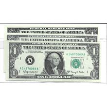Lot of 3 Consecutive 1963-A US Federal Reserve $1.00 Bill Gem UNC