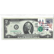 1976 US Federal Reserve $2.00 Bill Gem UNC Stamped and postmarked first day of i