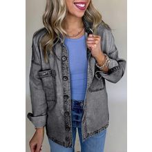 Medium Grey Mineral Wash Patched Pocket Split Denim Jacket
