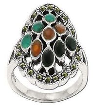 Sterling Silver Genuine Marcasite Nine Stone Center Ring