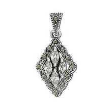 Sterling Silver Genuine 13 Marcasite 4 Marquee CZ Pendant