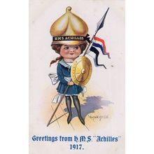 HMS Achilles Lady Sailor WW1 Ship RARE Donald McGill Comic Postcard