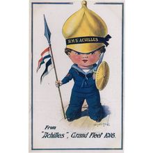 HMS Achilles Military War Ship Donald McGill WW1 1916 Comic Postcard