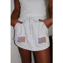 Light Grey American Flag Patched Lace-up High Waist Skort