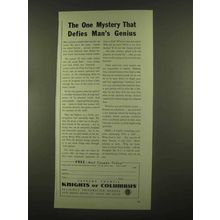 1965 Knights of Columbus Ad - Defies Man's Genius