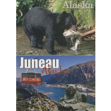 Alaska Bear Eating Fish Alive Statue & Real Bears 2x Postcard