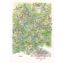 Erzebirge Ore Mountains Bohemian Border German Germany Map Postcard
