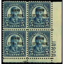 648, Mint NH F/VF 5¢ Hawaii Plate Block of Six CV $375 - Stuart Katz