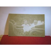 BABY IN A VICTORIAN RATTAN PRAM? unused antique photograph postcard =