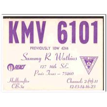 kmv-6101 sammy watkins paris texas 1960s cb radio qsl vintage postcard