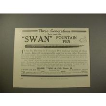 1909 Swan Fountain Pen Ad - Three Generations