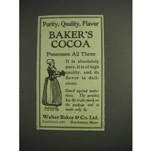 1914 Baker's Cocoa Ad - Purity, Quality, Flavor