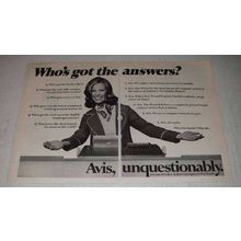 1974 Avis Rent-a-Car Ad - Who's Got the Answers?
