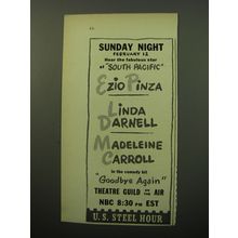 1950 U.S. Steel Hour Ad - Ezio Pinza, Linda Darnell, Madeleine Carroll