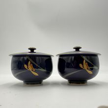 Arita Ware Retro Koransha Lapis Gold Tea Cups With Lid Blue Cobalt Porcelain