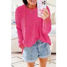 Rose Loose Popcorn Textured Hooded Sweater