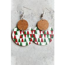 Dark Green Christmas Checker Graphic Wooden Earrings