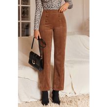 Chestnut Solid Color Double Breasted Straight Leg Pants