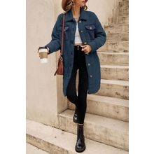 Blue Contrast Flap Pocket Single Breasted Teddy Coat