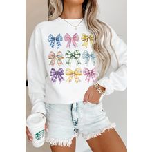 White Easter Eggs Plaid Bow Graphic Drop Shoulder Sweatshirt