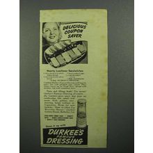 1943 Durkee's Dressing Ad - Hearty Luncheon Sandwiches