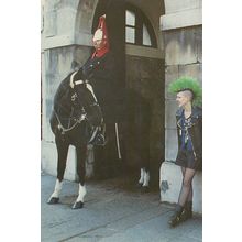 Female Punk Rocker Mohican Haircut Laughs at Royal Horse London Postcard