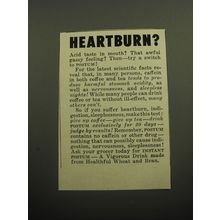 1949 General Foods Instant Postum Ad - Heartburn?