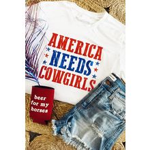White America Needs Cowgirls Crew Neck Graphic Tee