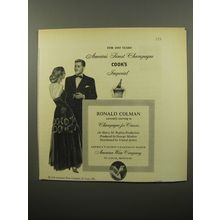 1950 Cook's Champagne Ad - Ronald Colman starring in Champagne for Caesar