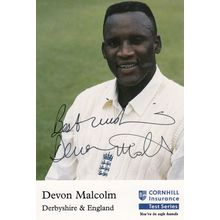 Devon Malcolm Derby Cricket Club Hand Signed Card Photo